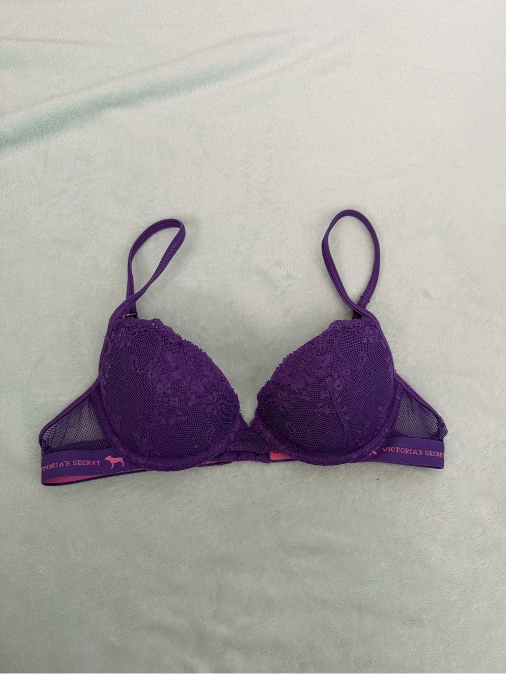 Y2K Victoria's Secret Purple Lace Bra with Mesh Sides Size 34A